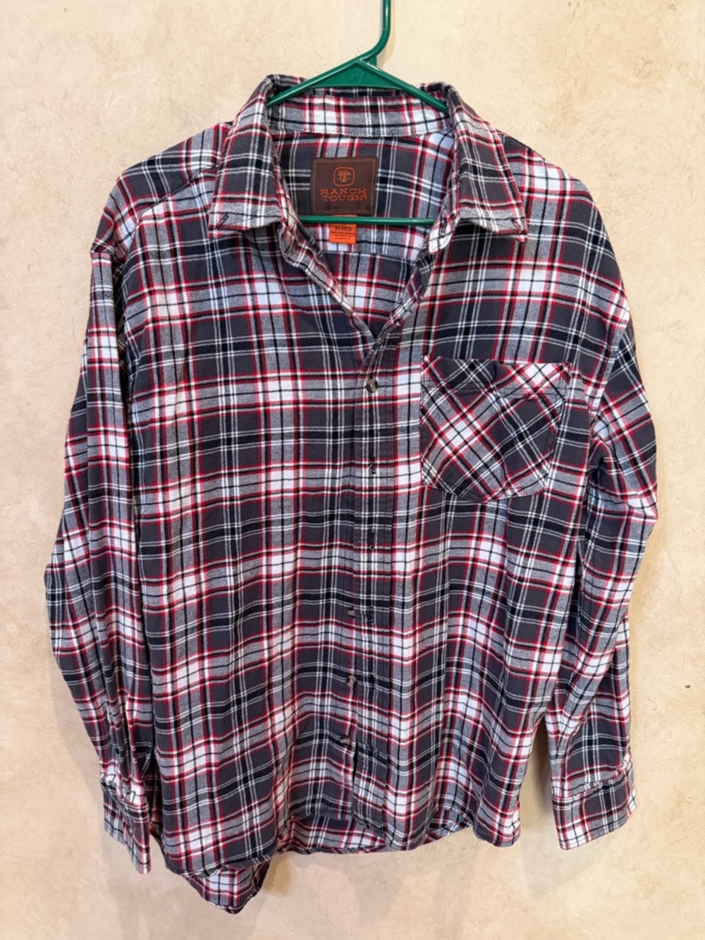 Ranch Tough Men's Plaid Button-Down Shirt - Black, Red & White flannel large